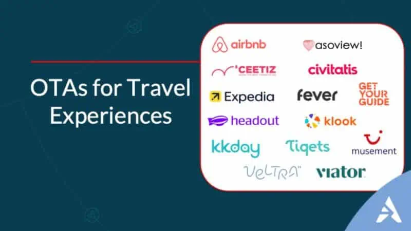 Graphic showing logos of various OTA platforms for booking travel experiences
