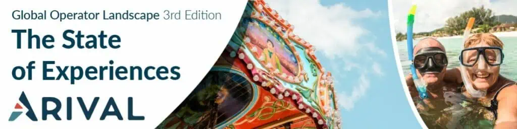 Arival's October 2024 report cover on global tour operators, featuring images of snorkelers and amusement park attractions.