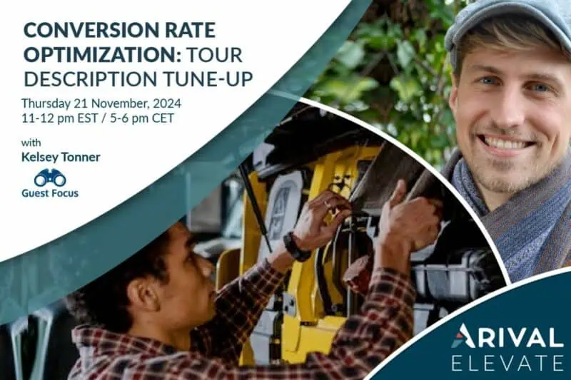 Promotion image for Arival Elevate Conversion Rate Optimization: Tour Description Tune-Up webinar
