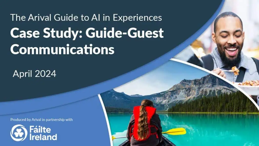 Image promoting 'The Arival Guide to AI in Experiences,' featuring a case study on guide-guest communication.